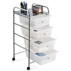 Costway Carrello Portaoggetti a 4 Cassetti con Organizer e Ruote in Plastica Giallo/Trasparente/Multicolore/Arcobaleno