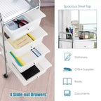 Costway Carrello Portaoggetti a 4 Cassetti con Organizer e Ruote in Plastica Giallo/Trasparente/Multicolore/Arcobaleno