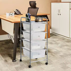Costway Carrello Portaoggetti a 4 Cassetti con Organizer e Ruote in Plastica Giallo/Trasparente/Multicolore/Arcobaleno