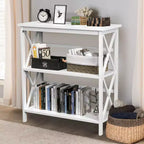 Costway Libreria in Legno a 3 Ripiani Scaffale Aperto con Design a X Autoportante NeroMarroneNaturaleBianco