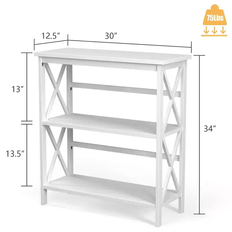 Costway Libreria in Legno a 3 Ripiani Scaffale Aperto con Design a X Autoportante NeroMarroneNaturaleBianco
