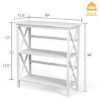 Costway Libreria in Legno a 3 Ripiani Scaffale Aperto con Design a X Autoportante NeroMarroneNaturaleBianco