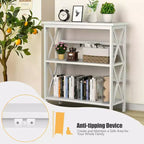 Costway Libreria in Legno a 3 Ripiani Scaffale Aperto con Design a X Autoportante NeroMarroneNaturaleBianco