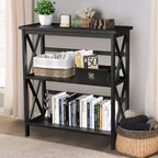 Costway Libreria in Legno a 3 Ripiani Scaffale Aperto con Design a X Autoportante NeroMarroneNaturaleBianco