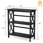 Costway Libreria in Legno a 3 Ripiani Scaffale Aperto con Design a X Autoportante NeroMarroneNaturaleBianco