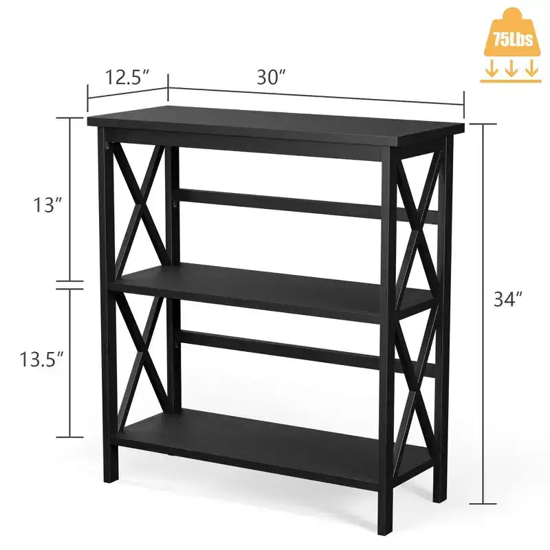 Costway Libreria in Legno a 3 Ripiani Scaffale Aperto con Design a X Autoportante NeroMarroneNaturaleBianco