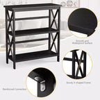 Costway Libreria in Legno a 3 Ripiani Scaffale Aperto con Design a X Autoportante NeroMarroneNaturaleBianco