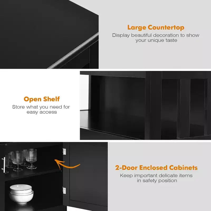 Costway Mobile Credenza da Cucina con 2 Ante e Scaffale Bianco/Nero/Grigio