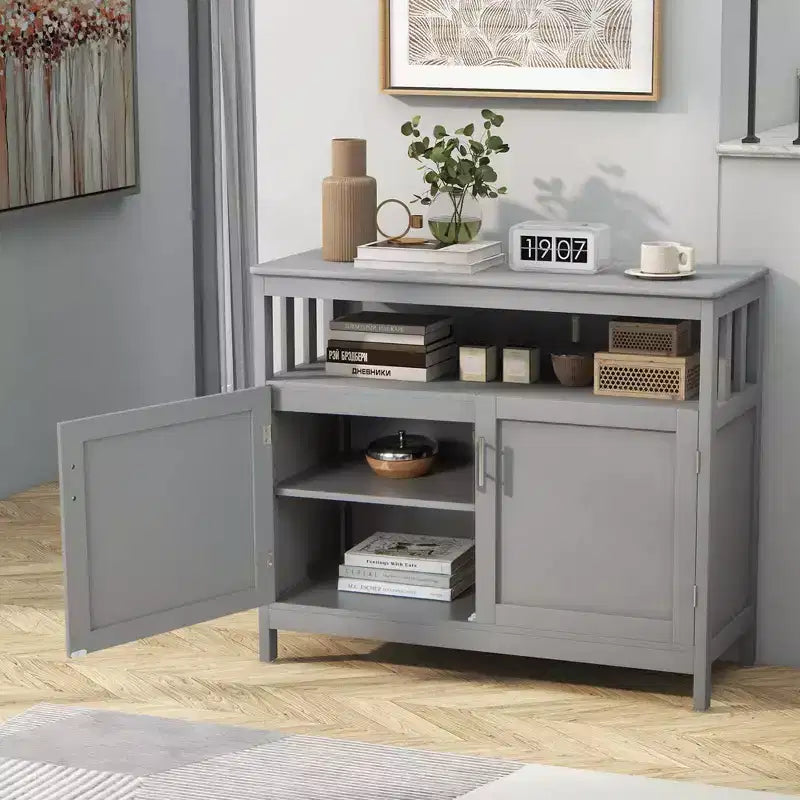 Costway Mobile Credenza da Cucina con 2 Ante e Scaffale Bianco/Nero/Grigio