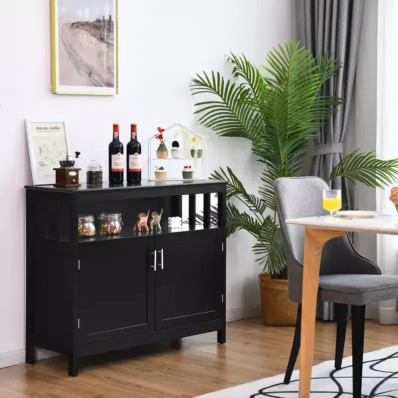 Costway Mobile Credenza da Cucina con 2 Ante e Scaffale Bianco/Nero/Grigio