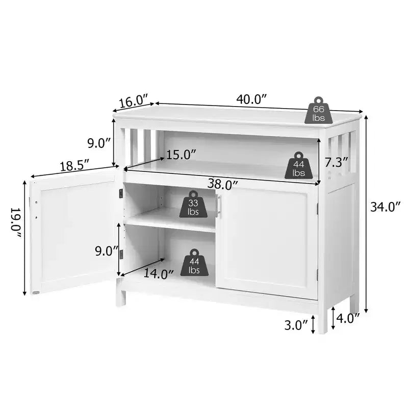 Costway Mobile Credenza da Cucina con 2 Ante e Scaffale Bianco/Nero/Grigio