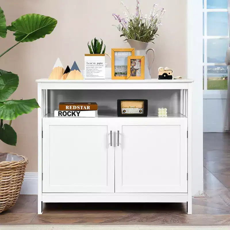 Costway Mobile Credenza da Cucina con 2 Ante e Scaffale Bianco/Nero/Grigio