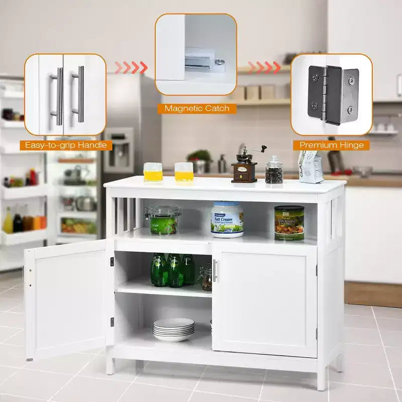 Costway Mobile Credenza da Cucina con 2 Ante e Scaffale Bianco/Nero/Grigio