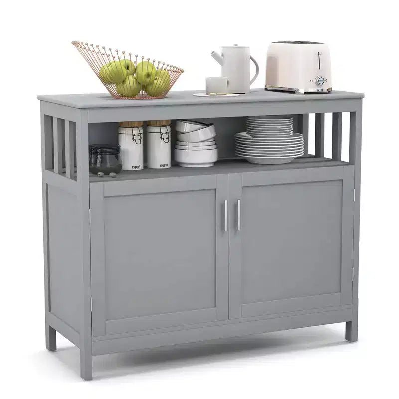Costway Mobile Credenza da Cucina con 2 Ante e Scaffale Bianco/Nero/Grigio