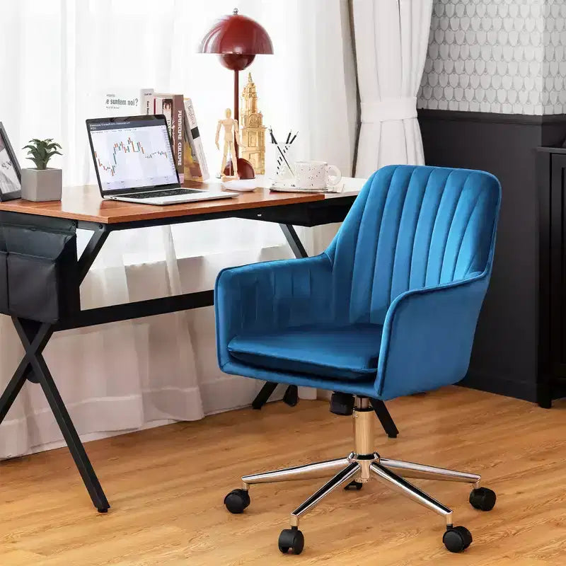 Poltrona da Ufficio Costway in Velluto Girevole Regolabile con Cuscino Rimovibile Rosa\Blu\Grigio
