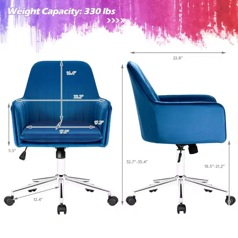 Poltrona da Ufficio Costway in Velluto Girevole Regolabile con Cuscino Rimovibile Rosa\Blu\Grigio