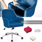Poltrona da Ufficio Costway in Velluto Girevole Regolabile con Cuscino Rimovibile Rosa\Blu\Grigio