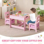 Costway Tavolo 3 in 1 in Legno con Sedie e Contenitore, Rosa