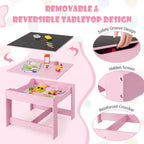Costway Tavolo 3 in 1 in Legno con Sedie e Contenitore, Rosa