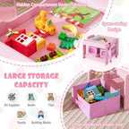 Costway Tavolo 3 in 1 in Legno con Sedie e Contenitore, Rosa