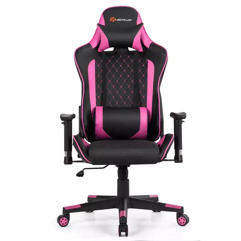 Sedia da Gaming con Massaggio Costway, Sedia da Corsa Reclinabile con Supporto Lombare e Poggiatesta Bianco/Blu/Rosa/Rosso