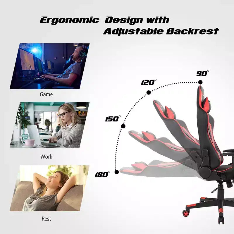 Sedia da Gaming con Massaggio Costway, Sedia da Corsa Reclinabile con Supporto Lombare e Poggiatesta Bianco/Blu/Rosa/Rosso