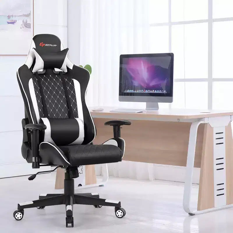 Sedia da Gaming con Massaggio Costway, Sedia da Corsa Reclinabile con Supporto Lombare e Poggiatesta Bianco/Blu/Rosa/Rosso