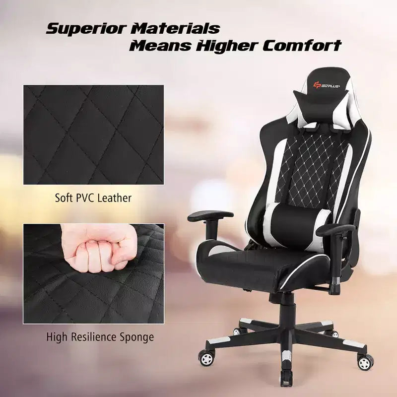 Sedia da Gaming con Massaggio Costway, Sedia da Corsa Reclinabile con Supporto Lombare e Poggiatesta Bianco/Blu/Rosa/Rosso