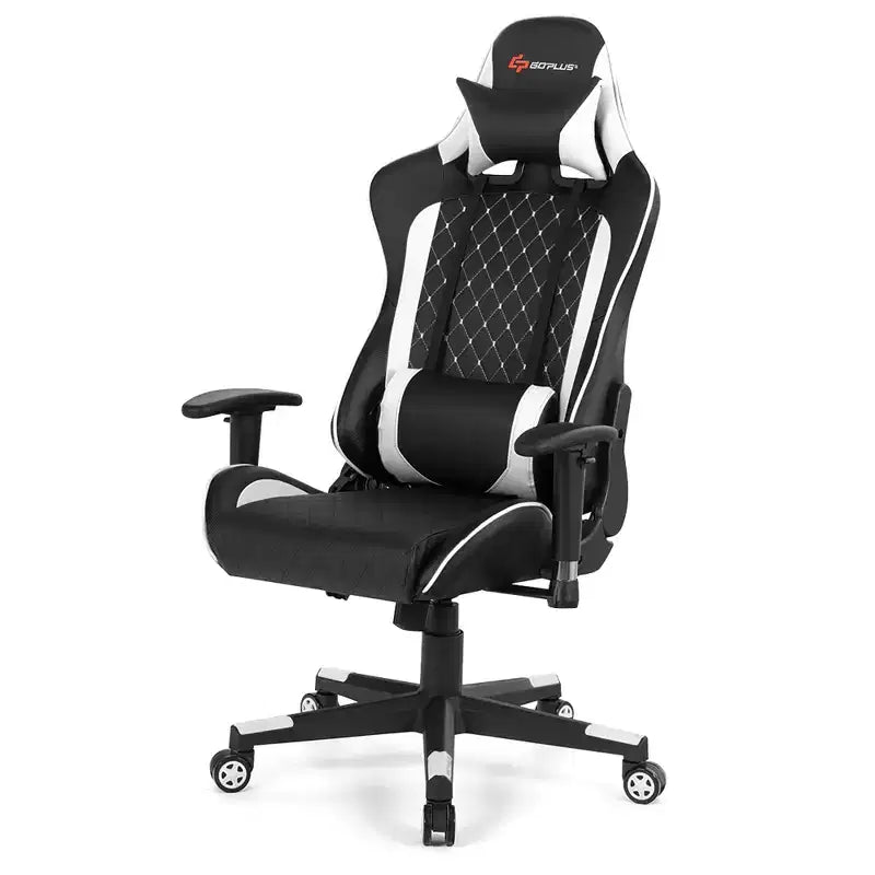 Sedia da Gaming con Massaggio Costway, Sedia da Corsa Reclinabile con Supporto Lombare e Poggiatesta Bianco/Blu/Rosa/Rosso