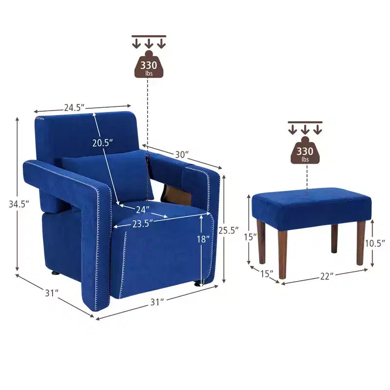 Costway Poltrona Singola Moderna in Pile Berber con Pouf e Cuscino Lombare Rosso\Blu\Nero\Verde\Arancione