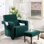 Costway Poltrona Singola Moderna in Pile Berber con Pouf e Cuscino Lombare Rosso\Blu\Nero\Verde\Arancione