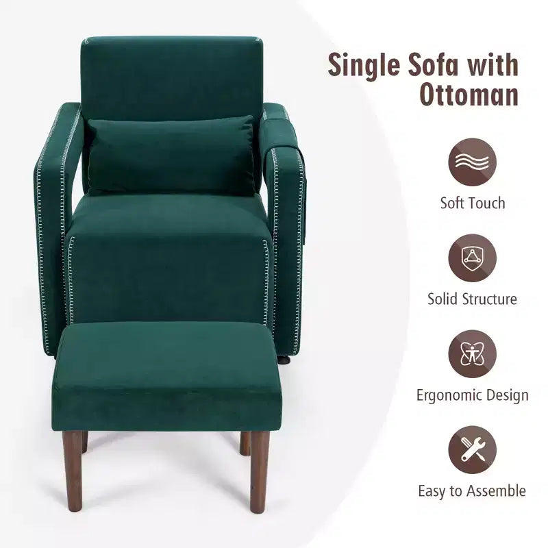 Costway Poltrona Singola Moderna in Pile Berber con Pouf e Cuscino Lombare Rosso\Blu\Nero\Verde\Arancione