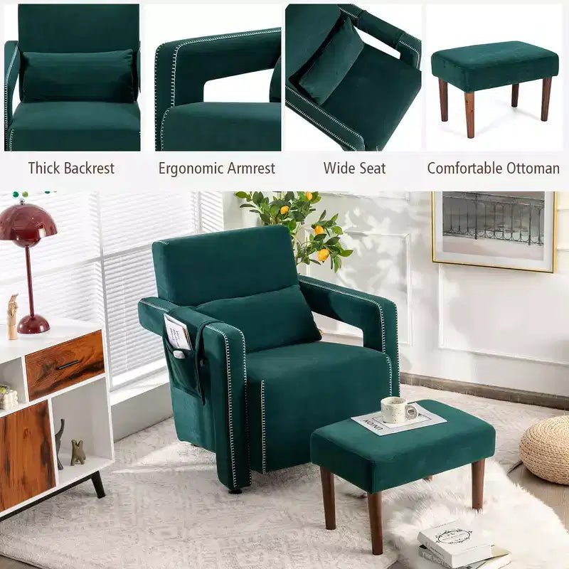 Costway Poltrona Singola Moderna in Pile Berber con Pouf e Cuscino Lombare Rosso\Blu\Nero\Verde\Arancione