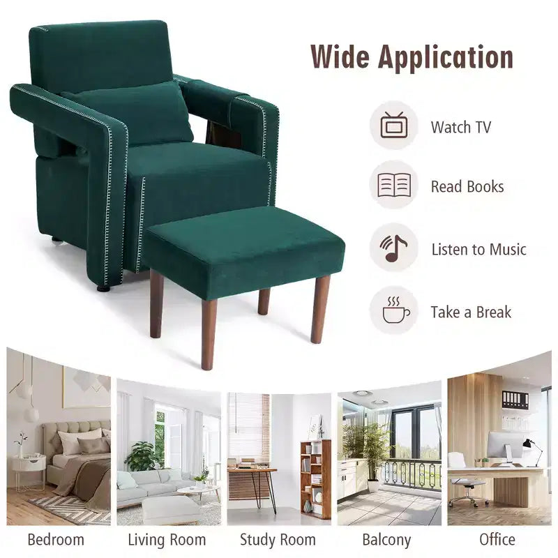Costway Poltrona Singola Moderna in Pile Berber con Pouf e Cuscino Lombare Rosso\Blu\Nero\Verde\Arancione