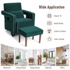 Costway Poltrona Singola Moderna in Pile Berber con Pouf e Cuscino Lombare Rosso\Blu\Nero\Verde\Arancione