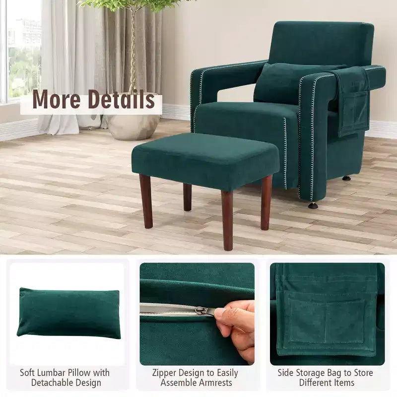 Costway Poltrona Singola Moderna in Pile Berber con Pouf e Cuscino Lombare Rosso\Blu\Nero\Verde\Arancione
