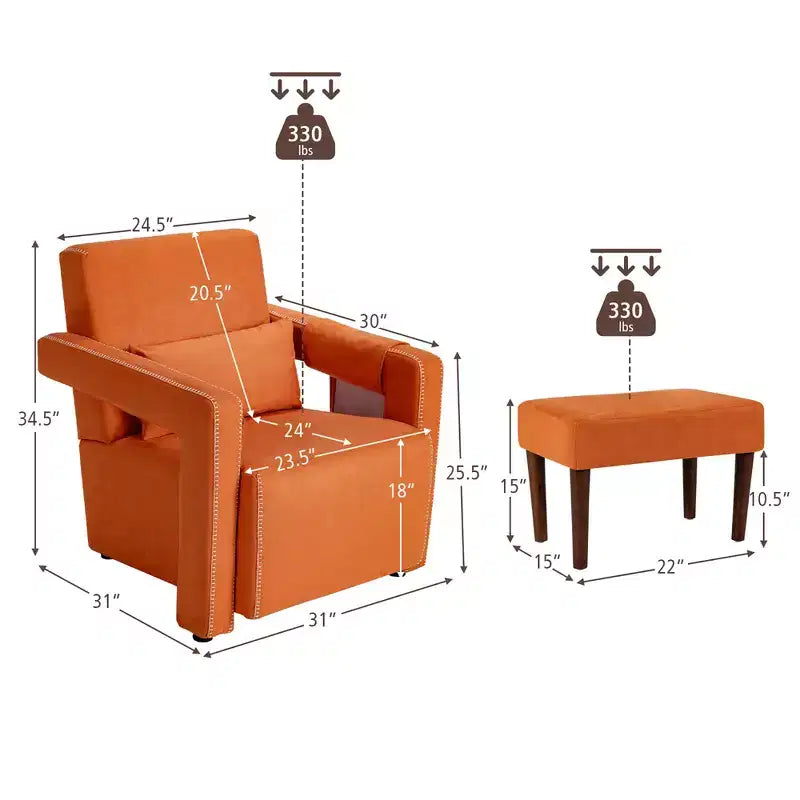 Costway Poltrona Singola Moderna in Pile Berber con Pouf e Cuscino Lombare Rosso\Blu\Nero\Verde\Arancione