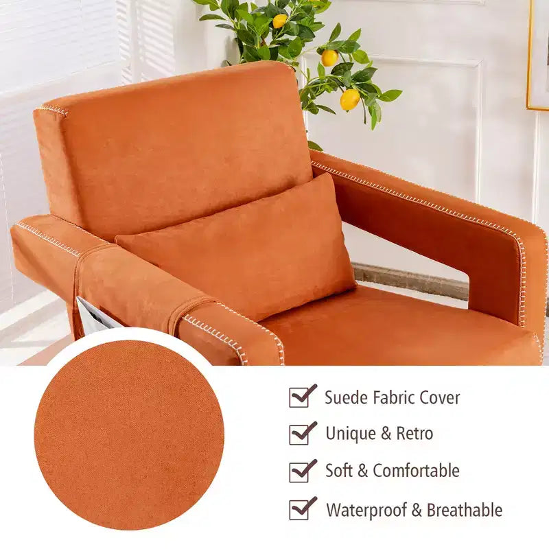 Costway Poltrona Singola Moderna in Pile Berber con Pouf e Cuscino Lombare Rosso\Blu\Nero\Verde\Arancione
