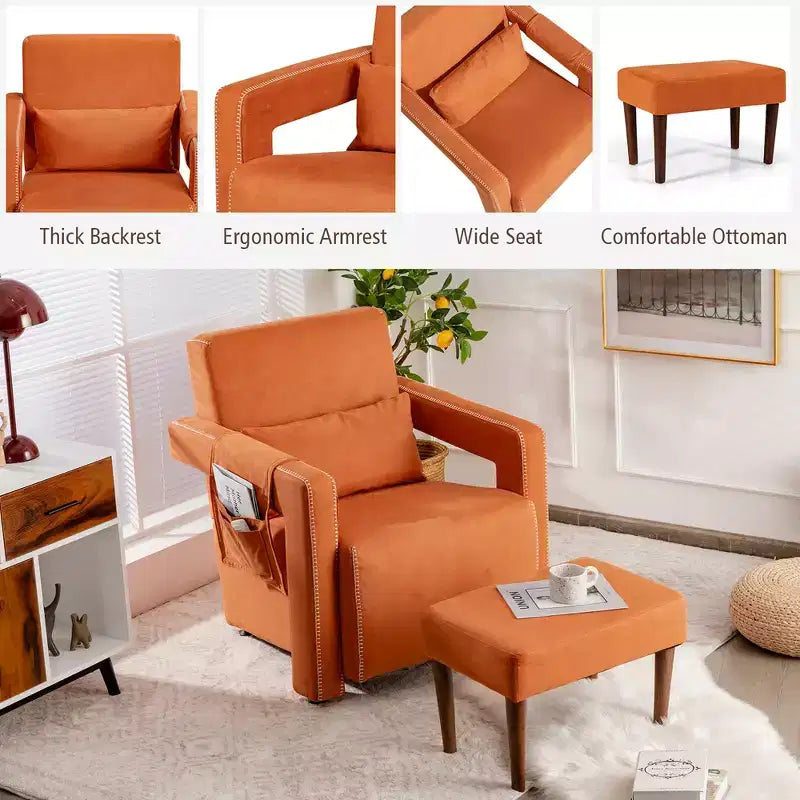 Costway Poltrona Singola Moderna in Pile Berber con Pouf e Cuscino Lombare Rosso\Blu\Nero\Verde\Arancione