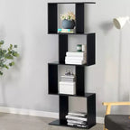 Costway Scaffale a 4 ripiani a forma di S Libreria autoportante Mobiletto Portaoggetti Espositore in Legno Nero