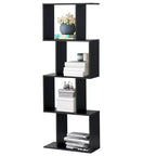 Costway Scaffale a 4 ripiani a forma di S Libreria autoportante Mobiletto Portaoggetti Espositore in Legno Nero
