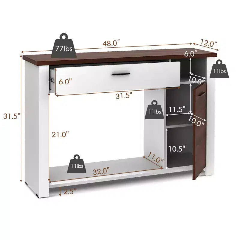 Costway Tavolo Consolle Divano da 48'' con Cassetto, Mobile da Ingresso Regolabile in Altezza