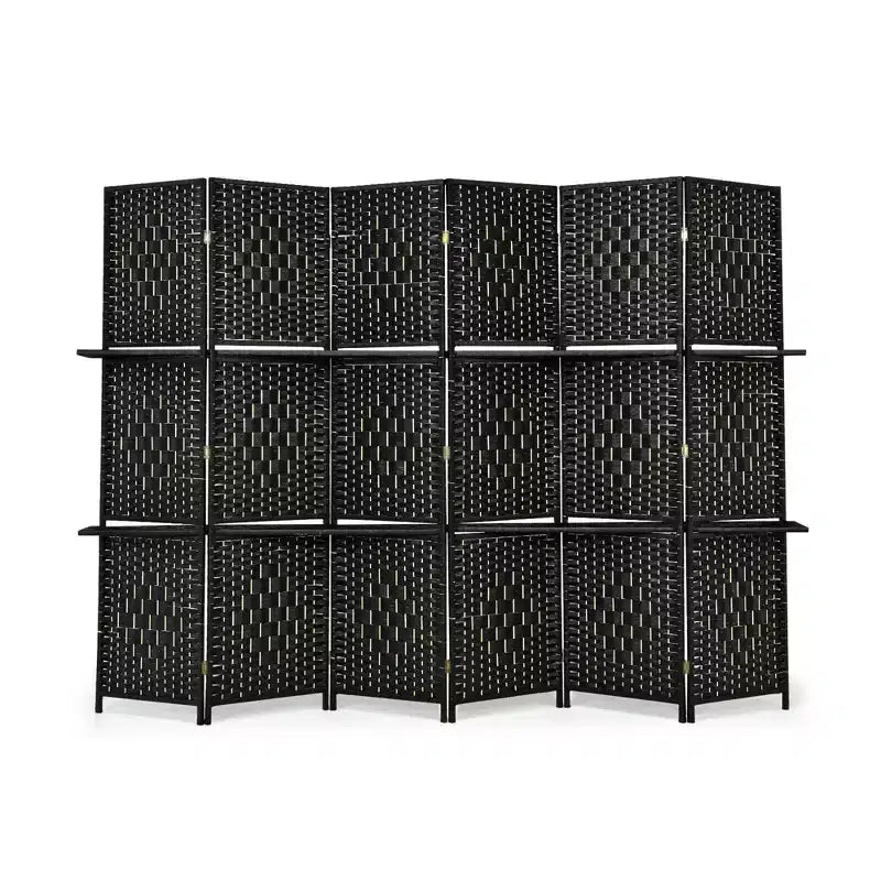 Costway Divisorio Pieghevole a 6 Pannelli 1,8 m Schermo in Fibra Intrecciata con 2 Ripiani Espositivi