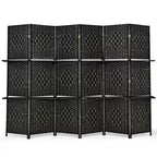 Costway 6 Panel Folding Room Divider 6Ft Weave Fiber Screen W/ 2 Display Shelves
