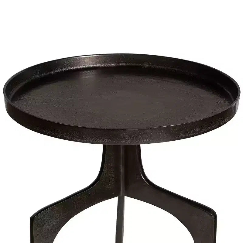 Tavolino rotondo accentato in alluminio bronzo industriale Uttermost, 40 cm di larghezza, gambe curve marroni per soggiorno, camera da letto, comodino, ingresso