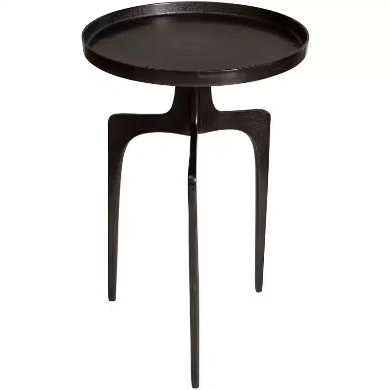Tavolino rotondo accentato in alluminio bronzo industriale Uttermost, 40 cm di larghezza, gambe curve marroni per soggiorno, camera da letto, comodino, ingresso