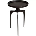 Tavolino rotondo accentato in alluminio bronzo industriale Uttermost, 40 cm di larghezza, gambe curve marroni per soggiorno, camera da letto, comodino, ingresso