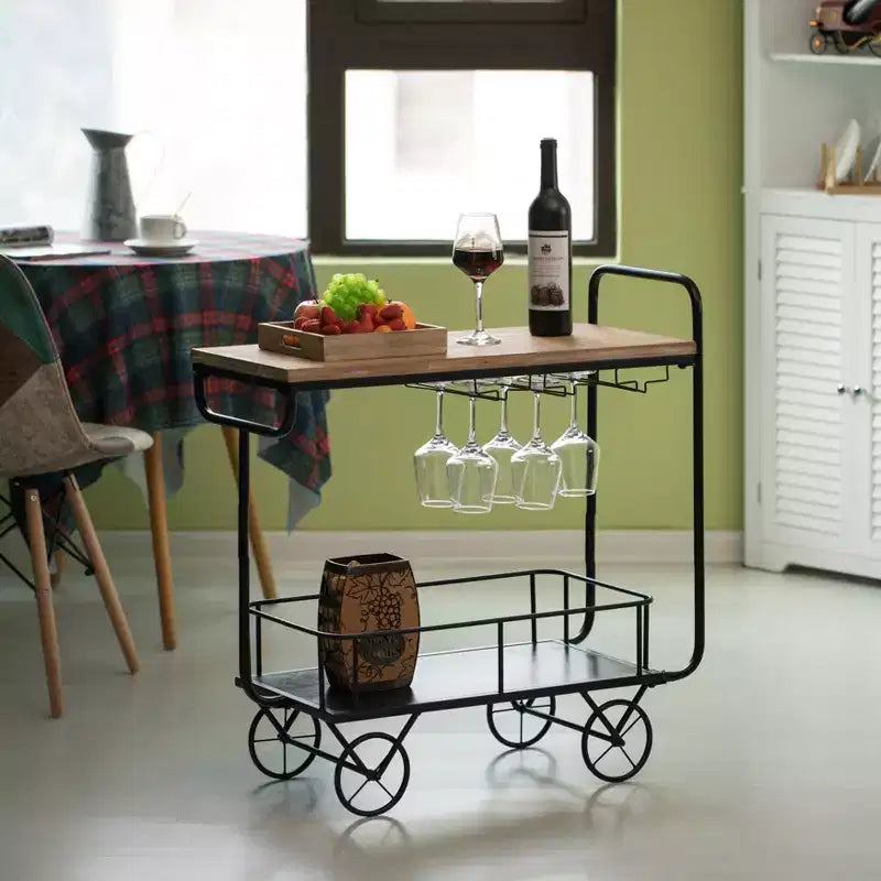 Carrello da Bar in Metallo Vintiquewise con Ruote, Portabottiglie e Porta Bicchieri