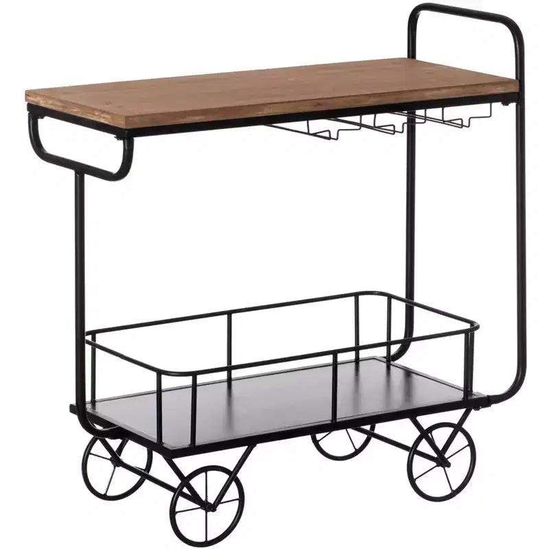 Carrello da Bar in Metallo Vintiquewise con Ruote, Portabottiglie e Porta Bicchieri