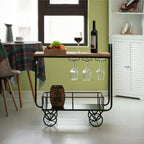 Carrello da Bar in Metallo Vintiquewise con Ruote, Portabottiglie e Porta Bicchieri